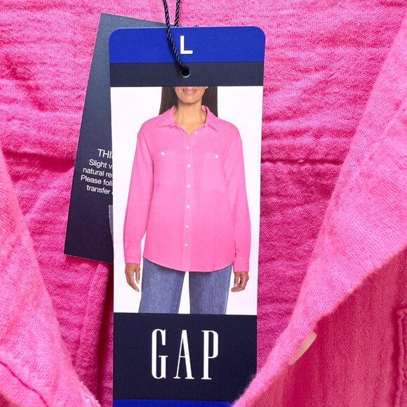Gap Women's 100% Cotton Gauze Tunic Top Size L Pink Oversized Boho Casual (NEW) - Picture 11 of 13